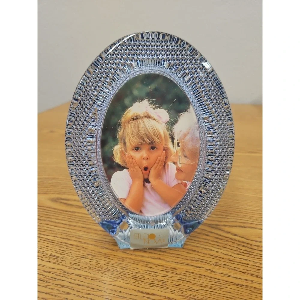 STUDIO NOVA-MAKASA LEAD CRYSTAL OVAL SHAPED PICTURE FRAME BLUE COLOR‎
